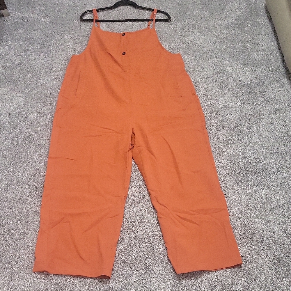 Vibrant Terracotta Wide Leg Jumpsuit with Bib Top XL